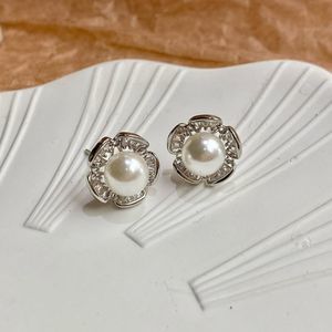 18K White Gold Plated Flower CZ Pearl Earring Studs